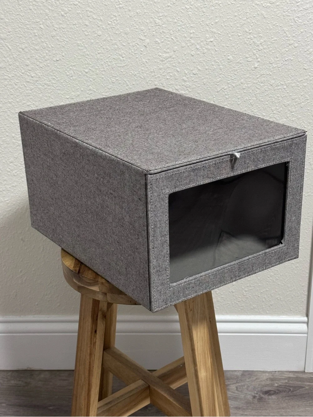 The Container Store Cambridge Drop-Front Shirt Box Grey Linen Like New